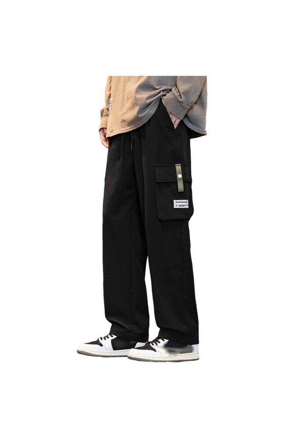 Black Ruched Warm Fuzzy Paperbag Straight Leg Basic Long Leg Work Cargo Lounge Pants for Mens Fall Winter Fleece Lined Sherpa Loose Fit Pants Man 2026 Clothes L