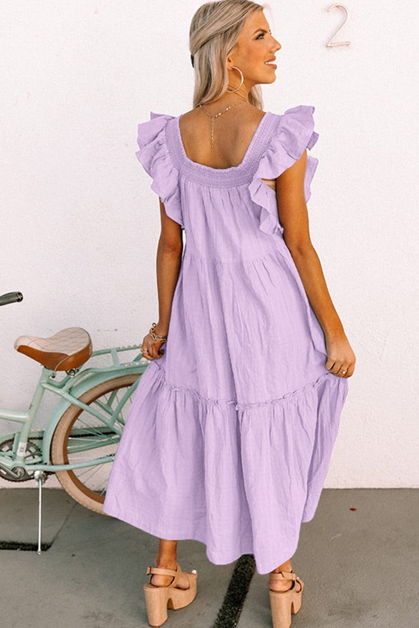 Ruffle Flutter Sleeve Square Neck Maxi Dress main image 0