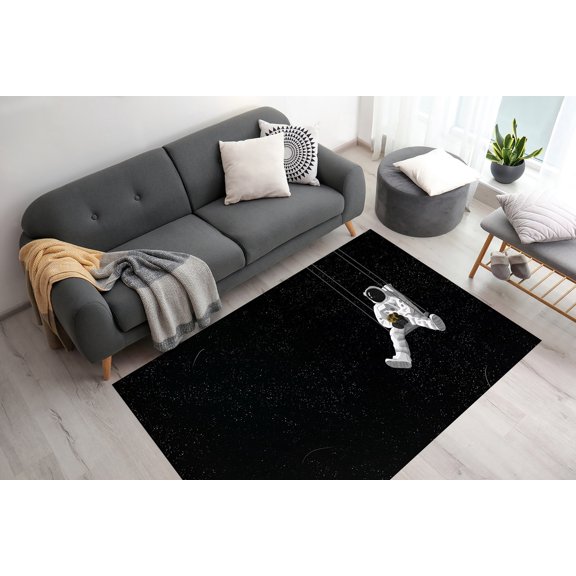 Black Rug, Entryway Rug, Personalized Rugs, Nursery Rugs, Astronaut Rugs, Modern Rug, Milky Way Rugs, Kids Room Rug, Boy Room Rugs, 2.6'x6.5' - 80x200 cm