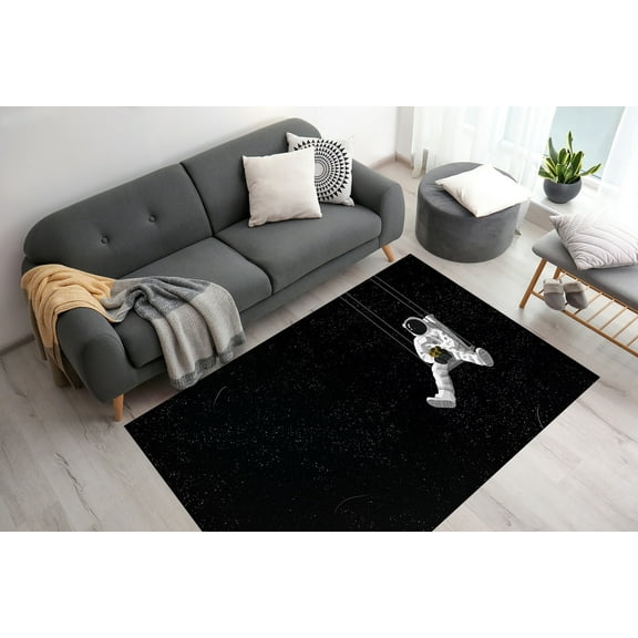 Black Rug, Entryway Rug, Personalized Rugs, Nursery Rugs, Astronaut Rugs, Modern Rug, Milky Way Rugs, Kids Room Rug, Boy Room Rugs, 5.9'x9.2' - 180x280 cm
