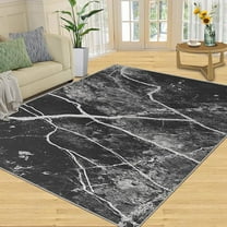 Black Rug For Living Room, Modern Abstract Marble Washable Rug, Soft Low-Pile Non-sheddin With Non-Slip Backing Indoor Rug For Dining Room Under Table Bedroom 5 x 7ft