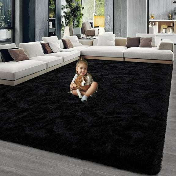 Black Rug Super Soft Shaggy 4x6 Feet Rugs for Bedroom, Fluffy Area Rug for Living Room Floor Rug, Fuzzy and Comfy Carpet Nursery Shag Rug for Kids Boys Room Decor