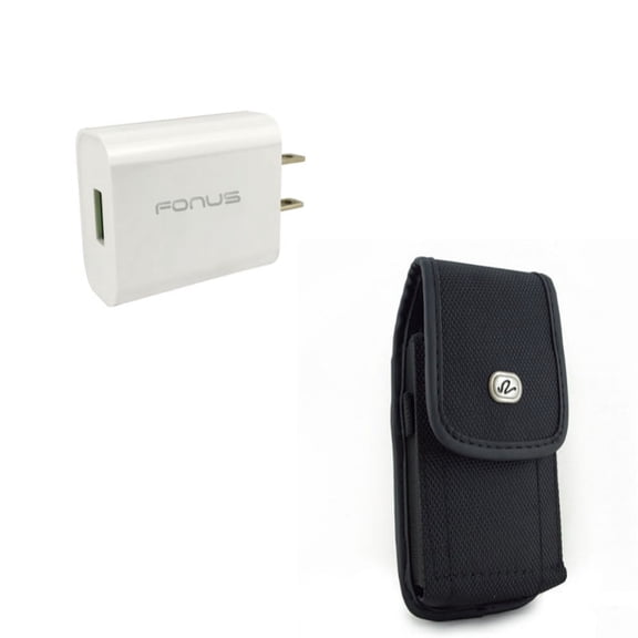 Black Rugged Canvas Side Case w 18W Adaptive Fast Home Wall Plug Travel USB Charger R2D Compatible With Google Pixel 3a XL