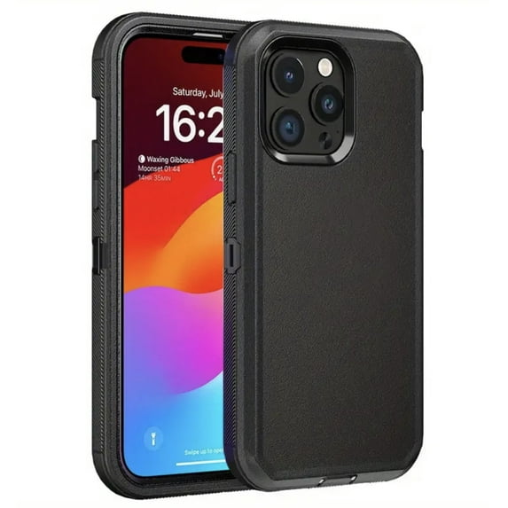 Black Rugged Shockproof Defender case Cover For / Apple iPhone 16 Plus /