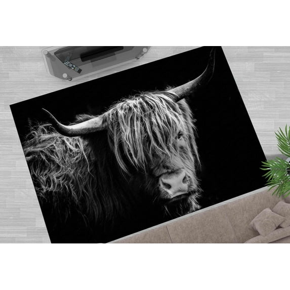 Black Rugs, Animal Rugs, Nature Rug, Wild Bull Rugs, Door Mat Rugs, Area Rugs, Salon Rugs, Kitchen Rug, Bull Rugs, Luxury Rug, Large Rug, 2.6'x6.5' - 80x200 cm