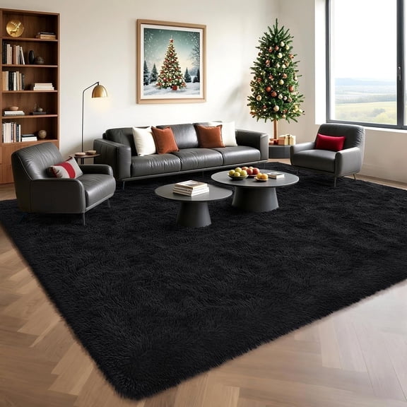 Black Rugs for Living Room, 5x8 Area Rugs for Bedroom Fluffy Furry Rug for Kids Room, Large Shaggy Rug for Teen Boys Girls Room, Big Fuzzy Carpet for Dorm Home Decor