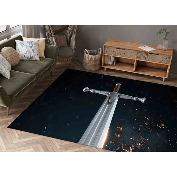 Black Rugs, Man Cave Rug, Modern Rugs, Customs Rug, Claymore Rugs, Modern Rug, Cool Rug, Easy to Clean Rugs, Sword Rugs, Kitchen Rug, 3.3'x5' - 100x150 cm