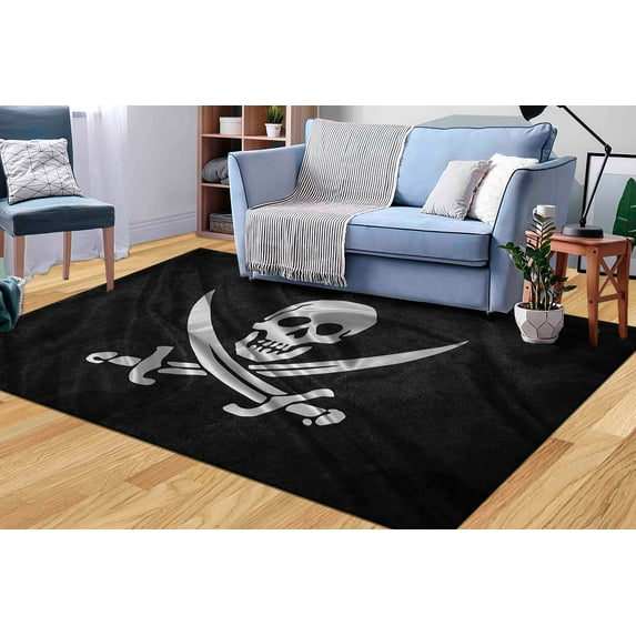 Black Rugs, Modern Rug, Thick Rug, Large Rug, Pirates Flag Rug, Non Slip Rug, Kitchen Rug, Modern Rug Gift For Him Rugs, Bathroom Rugs, 2.6'x6.5' - 80x200 cm