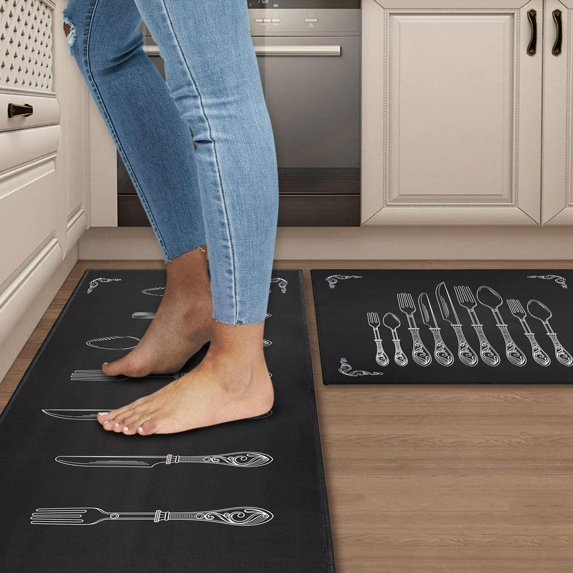 Black Rugs and Mats Non Skid Washable Absorbent Microfiber Anti Fatigue Kitchen Mat for Floor Set of 2 Black Decor Stain Resistant 17"x47.2"+17"x30"