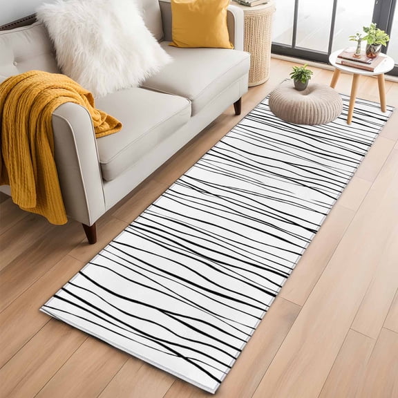 Black Runner Rug 2x6 FT,Non Slip Hallway Rugs,Abstract Lines Gradient Minimalist Modern Texture Washable Soft Floor Carpet Throw Runner Carpet Long Rugs for Entryway Kitchen Bedside Sliding Door