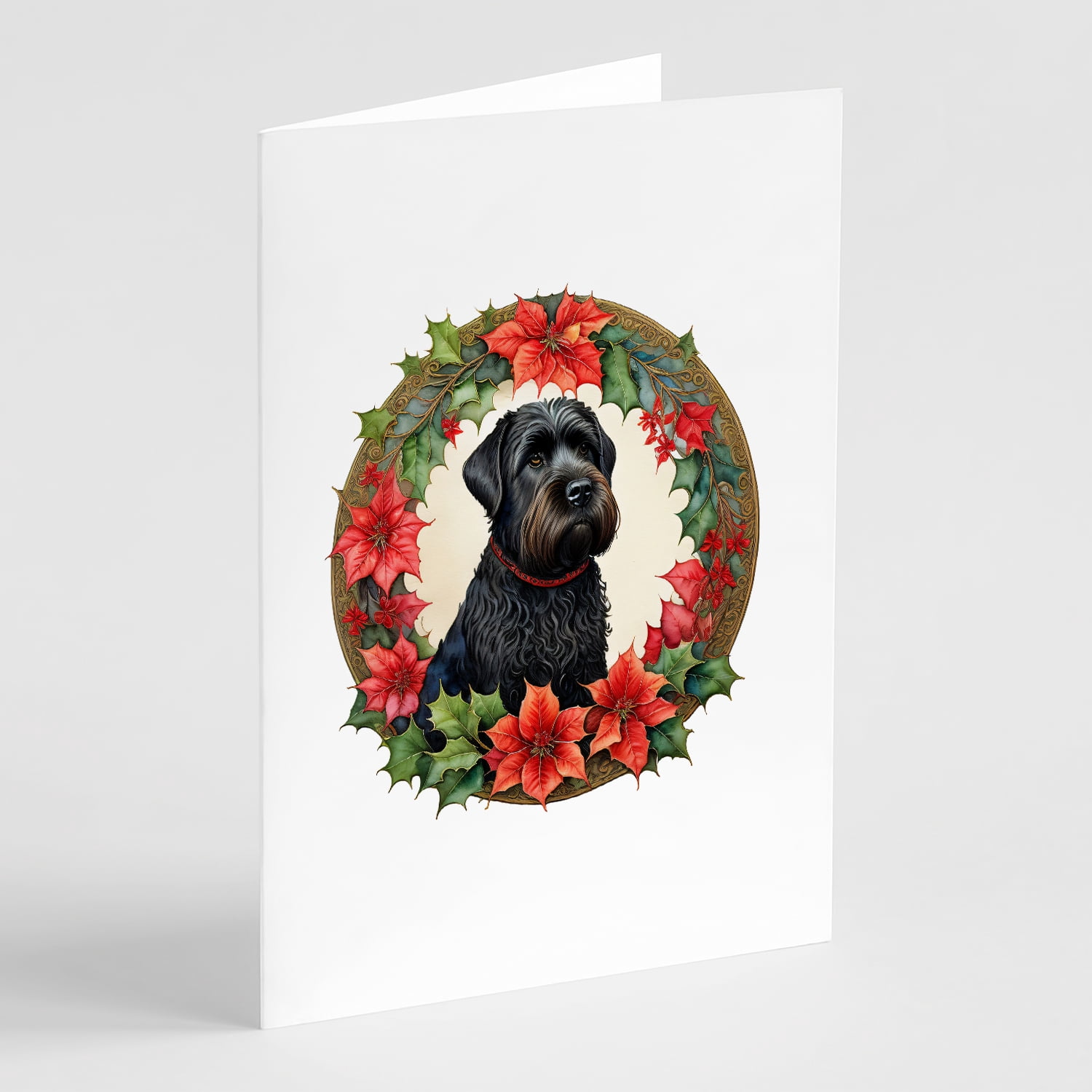 Black Russian Terrier Christmas Flowers Greeting Cards Pack of 8 7 in x 5 in