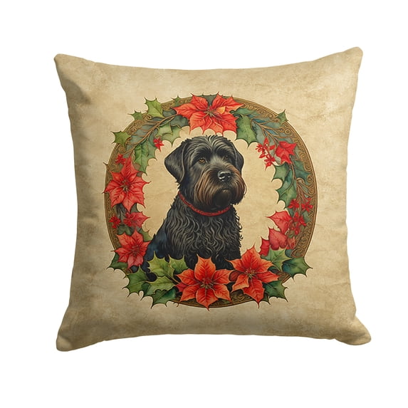 Black Russian Terrier Christmas Flowers Throw Pillow 18 in x 18 in