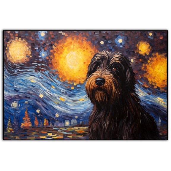 Black Russian Terrier Dog Canvas Prints of Starry Night Paintings Reproduction Post-Impressionism Artwork Framed Wall Art for Living Room Home decorations