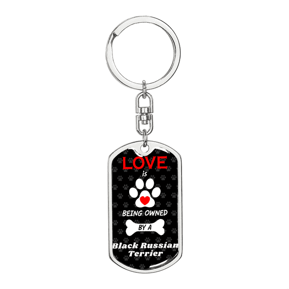 Black Russian Terrier Stainless Steel or 18k Gold Premium Swivel Dog Tag Keychain