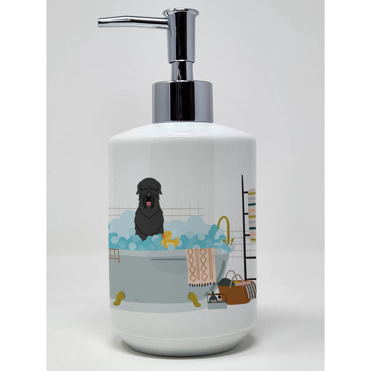 Black Russian Terrier in Bathtub Ceramic Soap Dispenser
