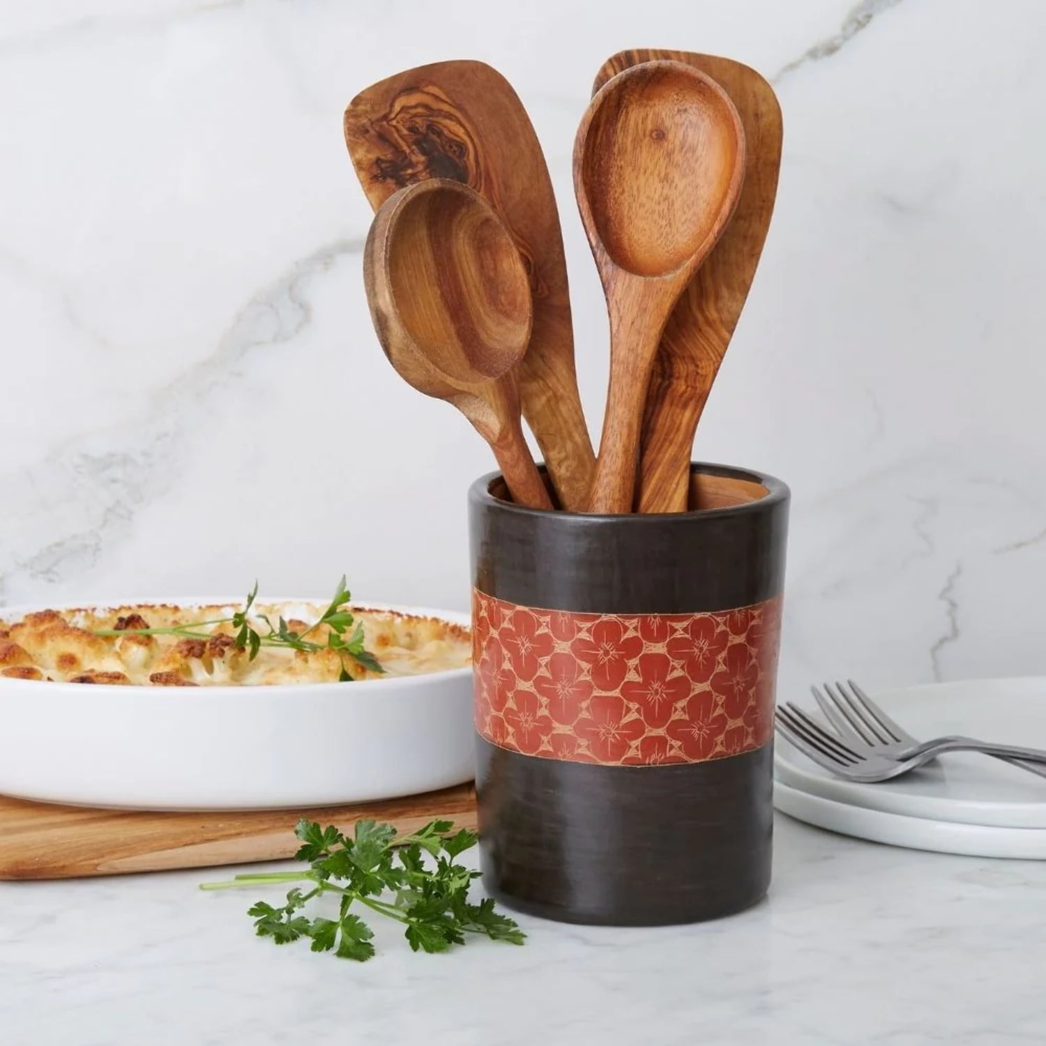 Black Rust Flower Terracotta Utensil Holder