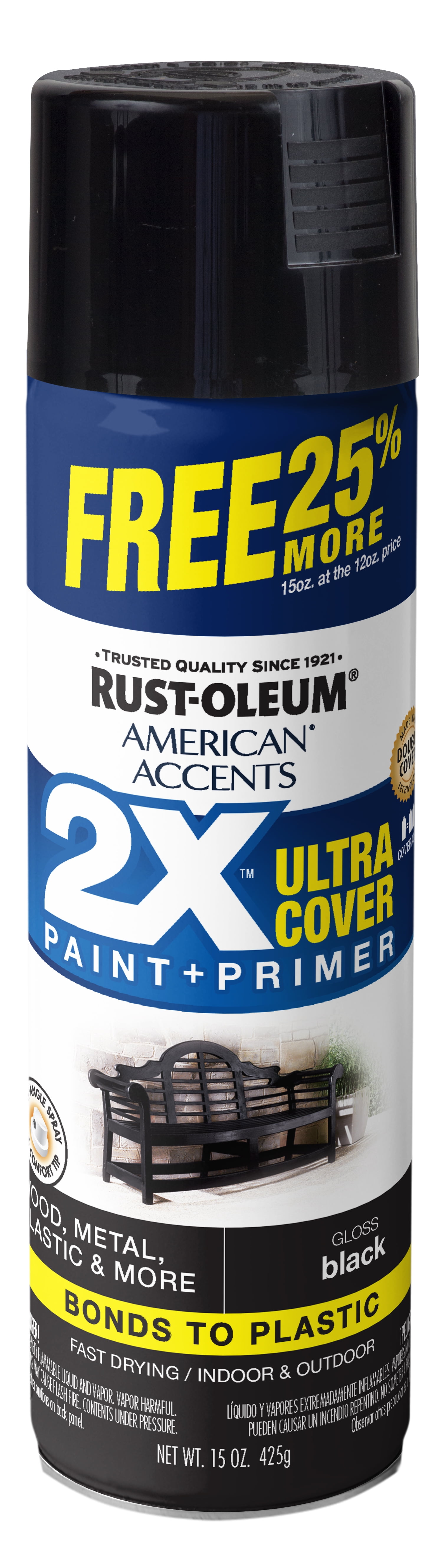 Black, Rust-Oleum American Accents 2X Ultra Cover Gloss Spray Paint 25% More Bonus Can, 15 oz