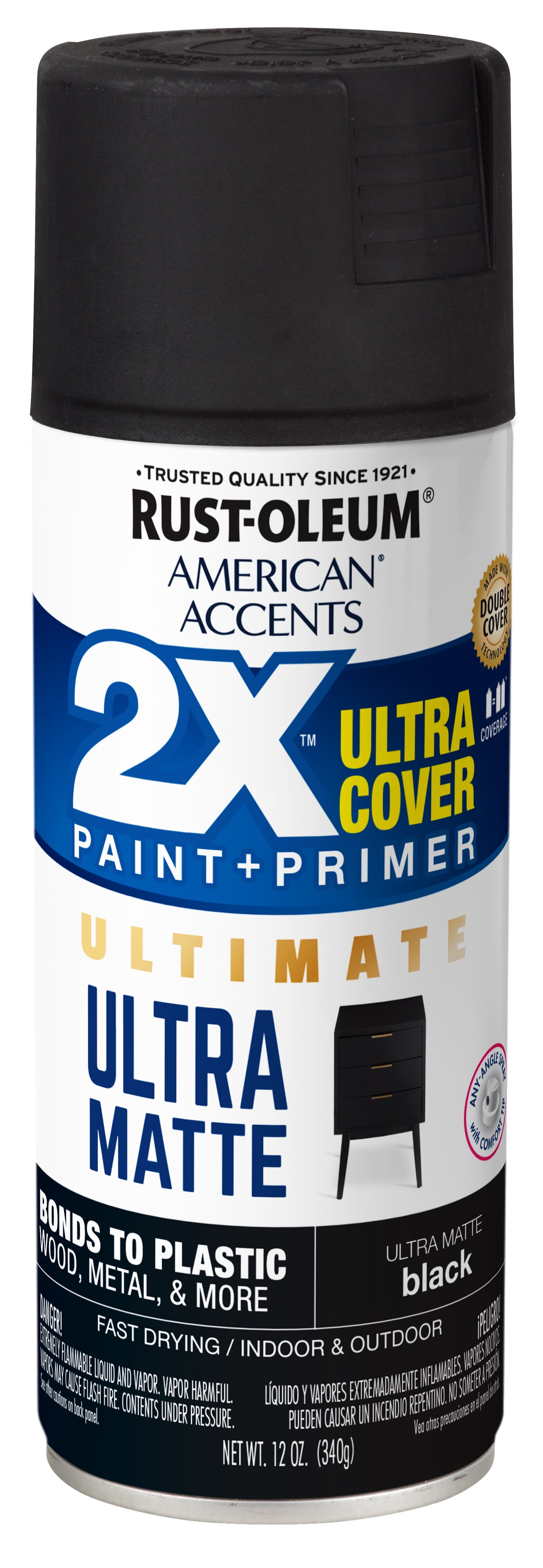 Black, Rust-Oleum American Accents 2X Ultra Cover Ultra Matte Spray Paint, 12 oz