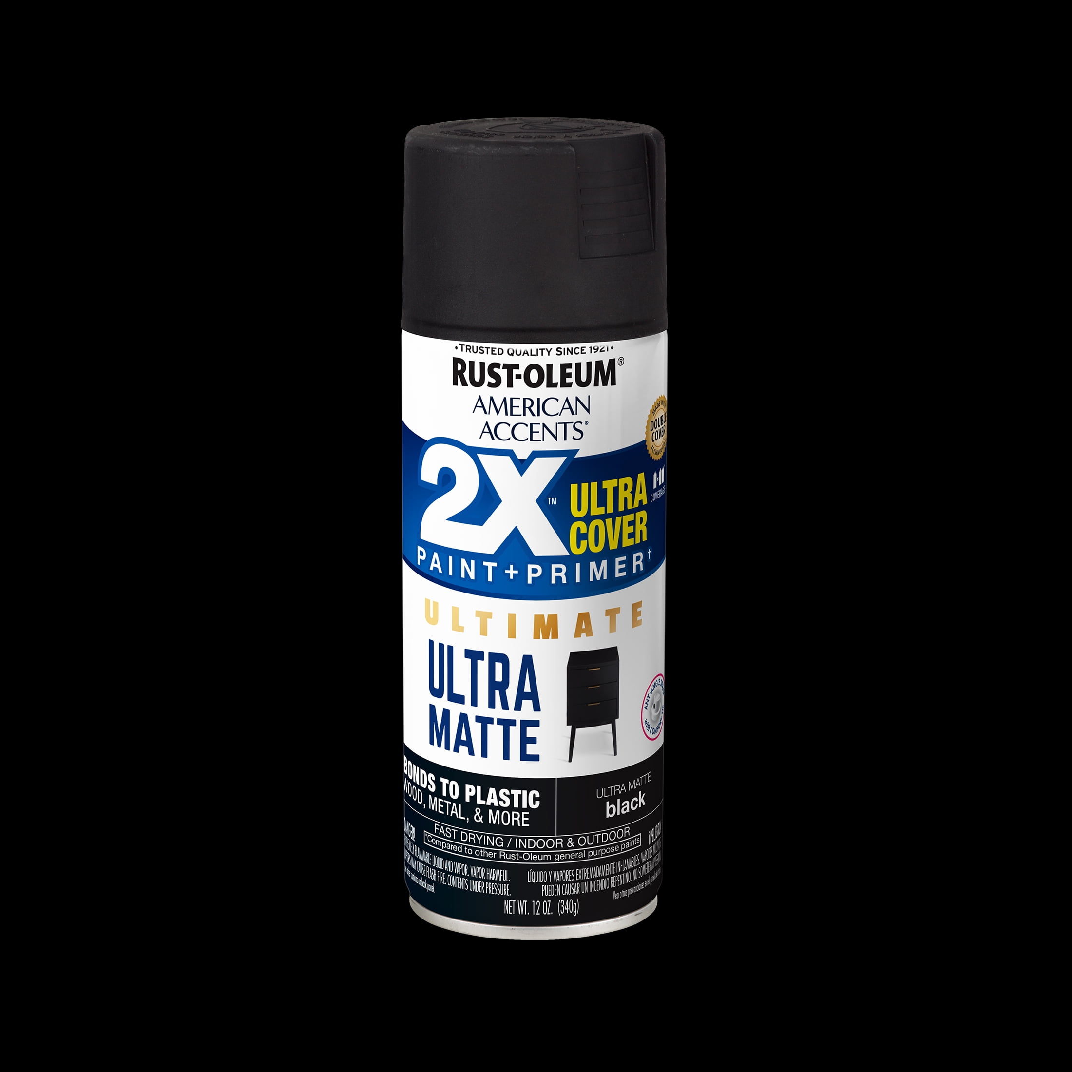 Black, Rust-Oleum American Accents 2X Ultra Cover Matte Spray Paint-328392, 12 oz