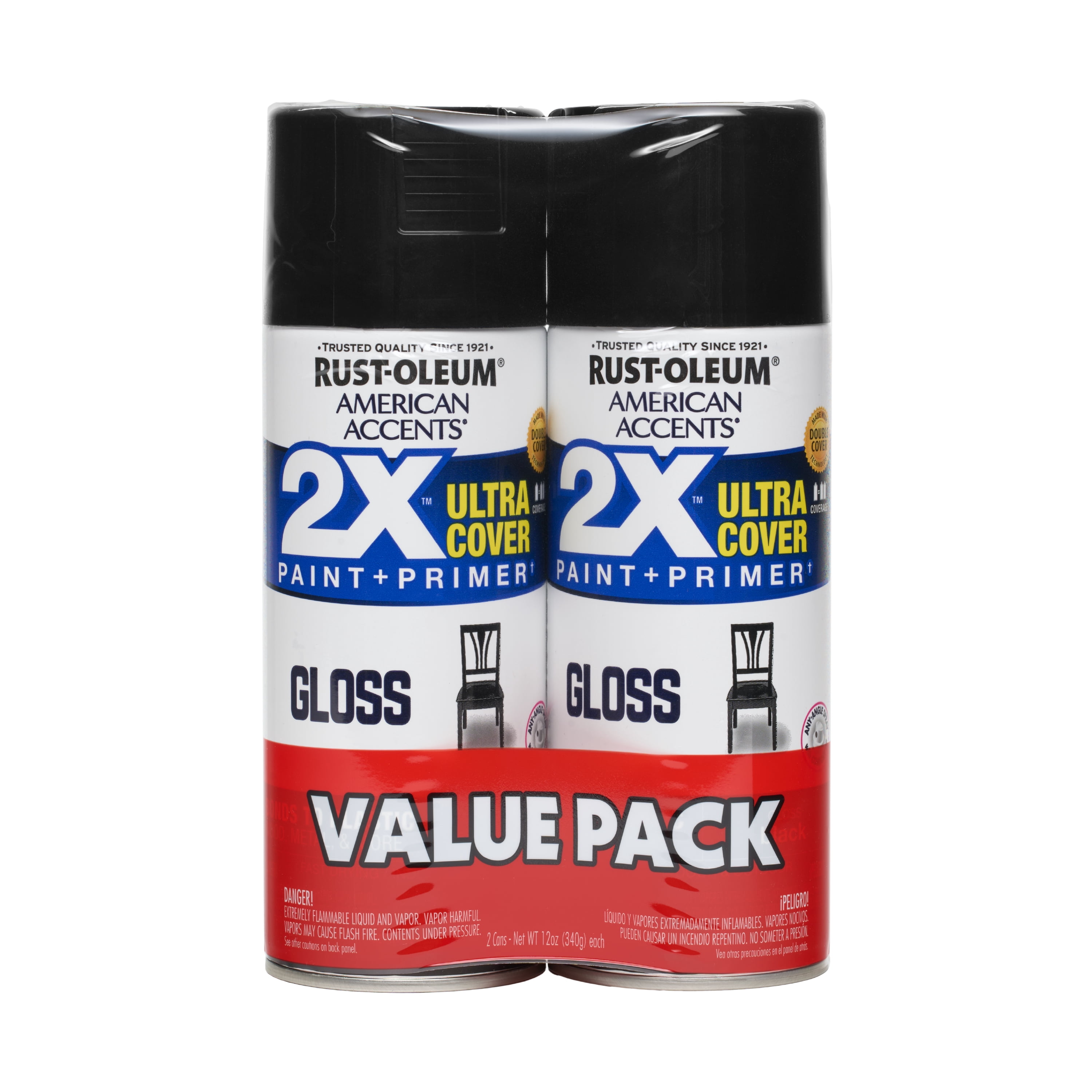 2 Pack, Black, Rust-Oleum American Accents 2X Ultra Cover Gloss Spray Paint-365384, 24 oz