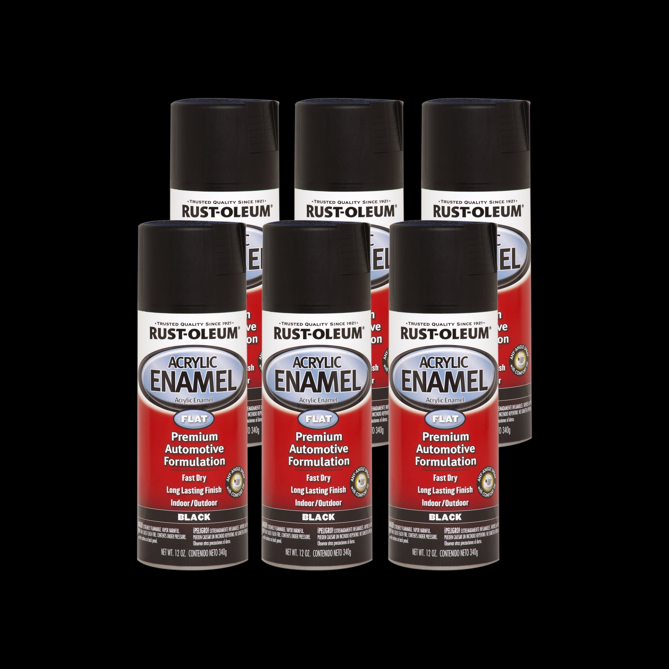 6 Pack, Black, Rust-Oleum Automotive Acrylic Enamel Flat Spray Paint-248647, 12 oz