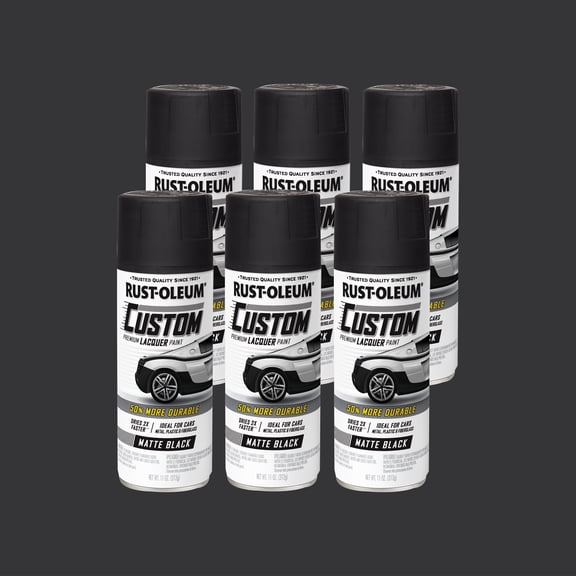 6 Pack, Black, Rust-Oleum Automotive Custom Matte Lacquer Spray Paint-332289, 11 oz