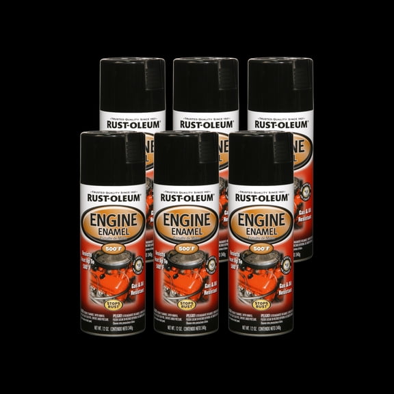 6 Pack, Black, Rust-Oleum Automotive Engine Enamel Gloss Spray Paint-248932, 12 oz