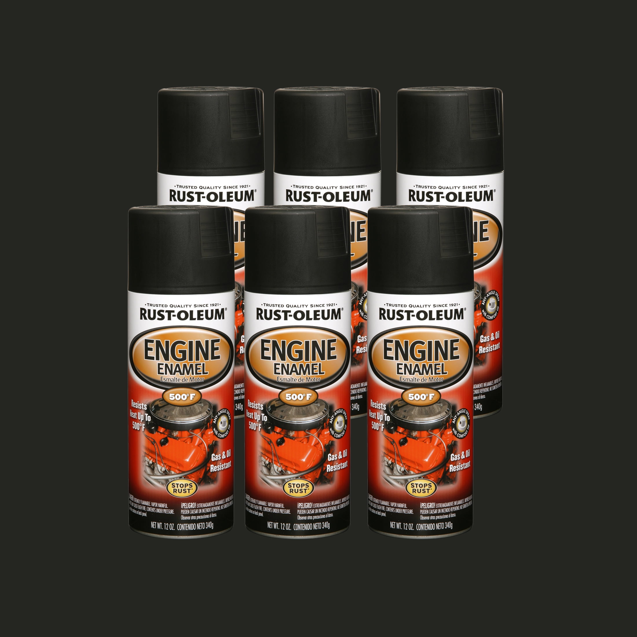 6 Pack, Black, Rust-Oleum Automotive Engine Enamel Low Gloss Spray Paint-248938, 12 oz