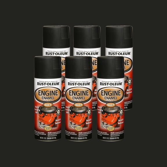 6 Pack, Black, Rust-Oleum Automotive Engine Enamel Semi-Gloss Spray Paint-248936, 12 oz