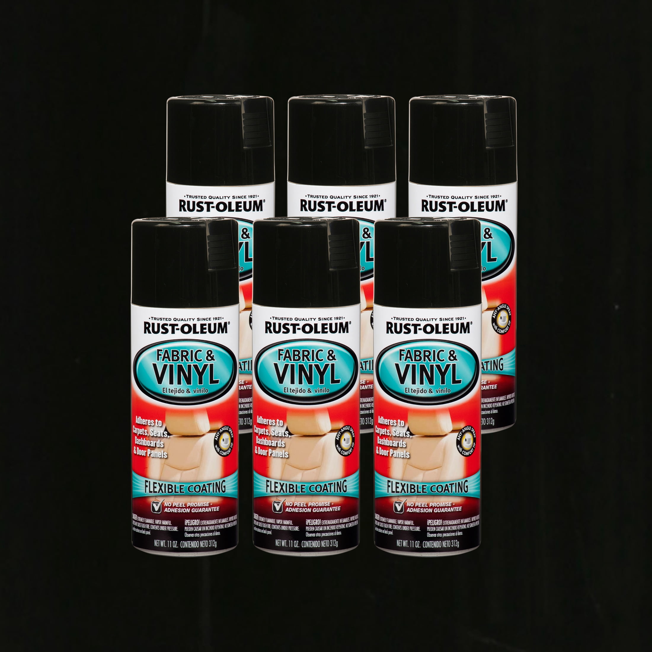6 Pack, Black, Rust-Oleum Automotive Fabric and Vinyl Gloss Spray Paint-248918, 11 oz