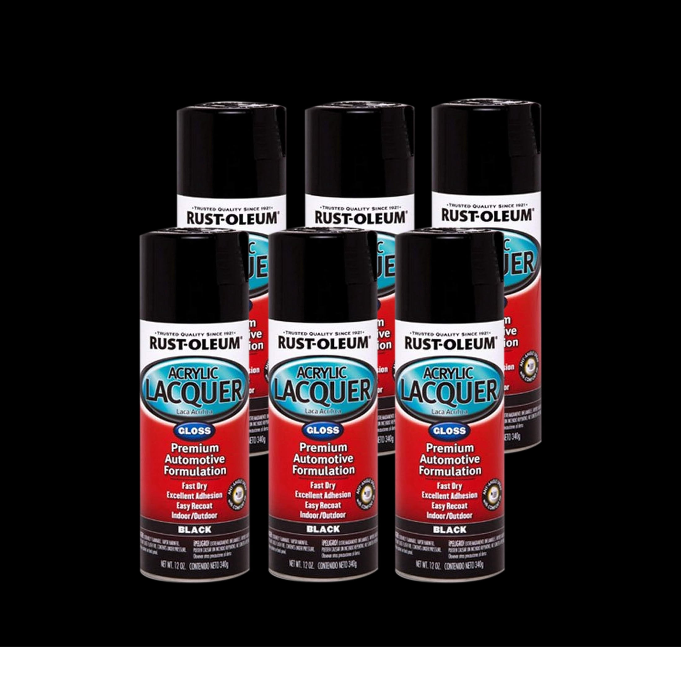 6 Pack, Black, Rust-Oleum Automotive Gloss Acrylic Lacquer Spray