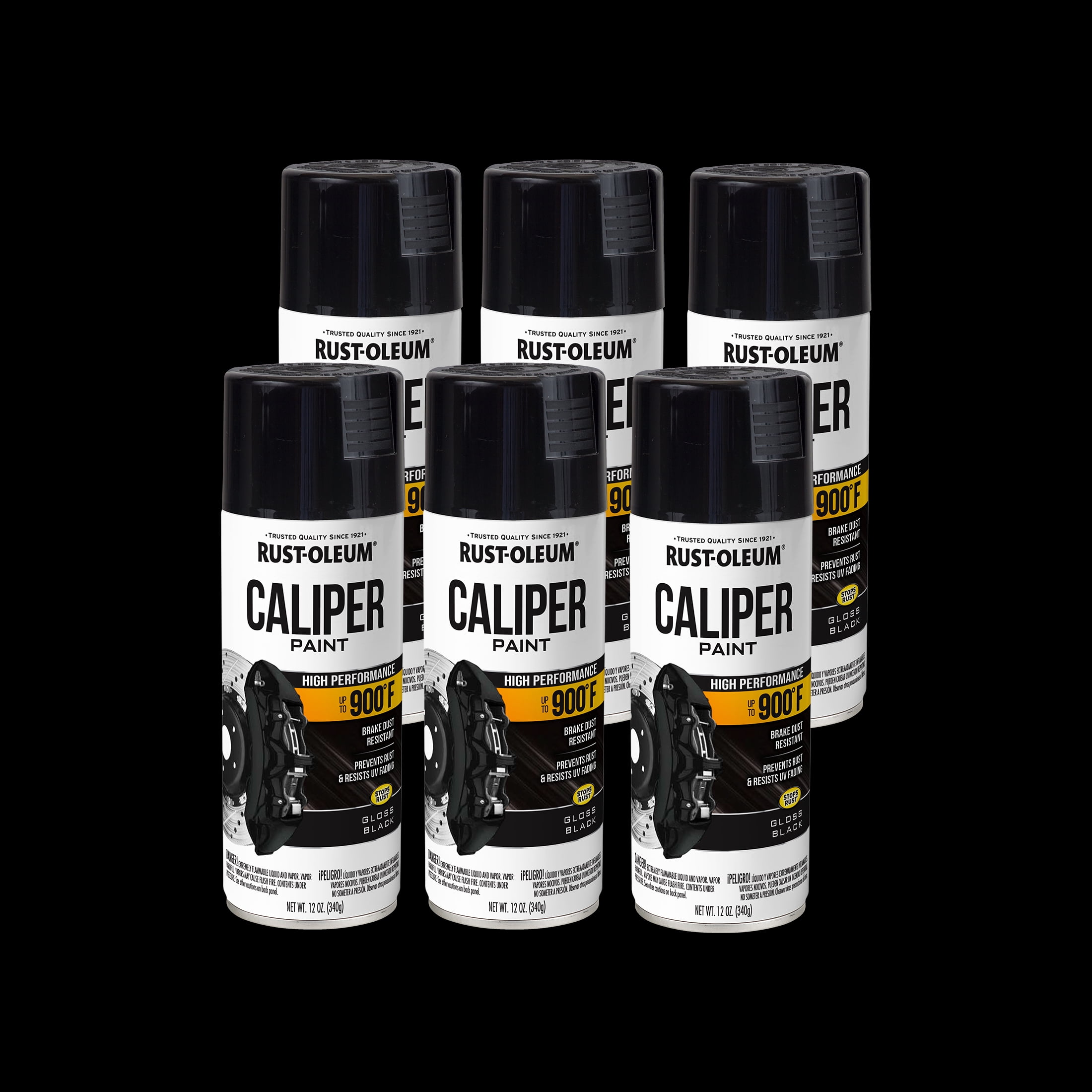 6 Pack, Black, Rust-Oleum Automotive Gloss Caliper Spray Paint