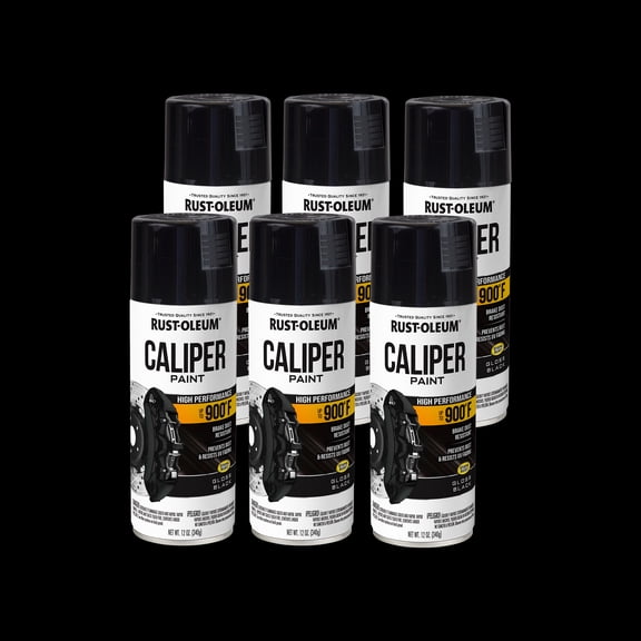 6 Pack, Black, Rust-Oleum Automotive Gloss Caliper Spray Paint-251592, 12 oz