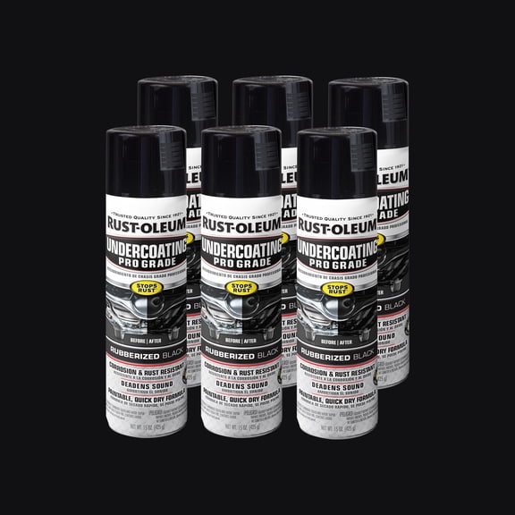 6 Pack, Black, Rust-Oleum Automotive Rubberized Undercoating Matte Spray Paint-248656, 15 oz