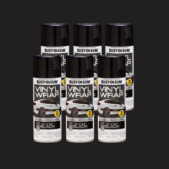 6 Pack, Black, Rust-Oleum Automotive Vinyl Wrap Peelable Coating Gloss Spray Paint-352724, 11 oz