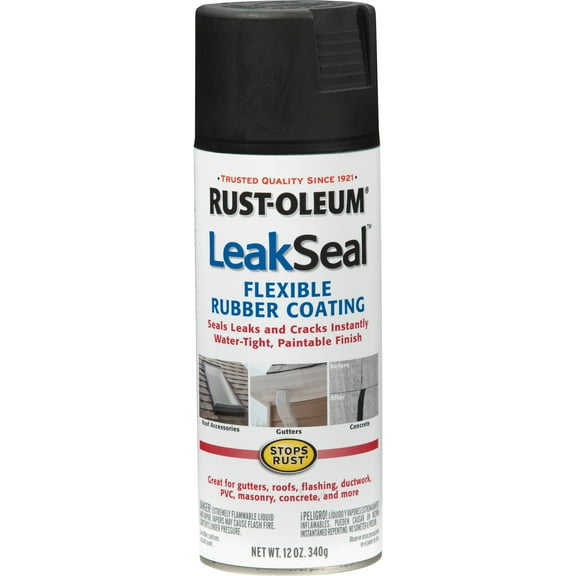 Black, Rust-Oleum LeakSeal Flexible Rubber Coating Spray Paint-265494, 12 oz