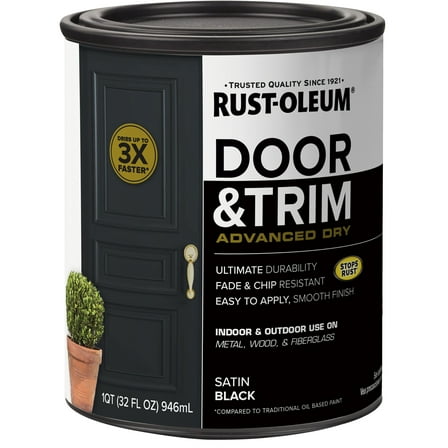 Black, Rust-Oleum Satin Door and Trim Paint-369383, Quart