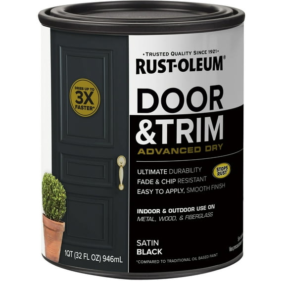 Black, Rust-Oleum Satin Door and Trim Paint-369383, Quart