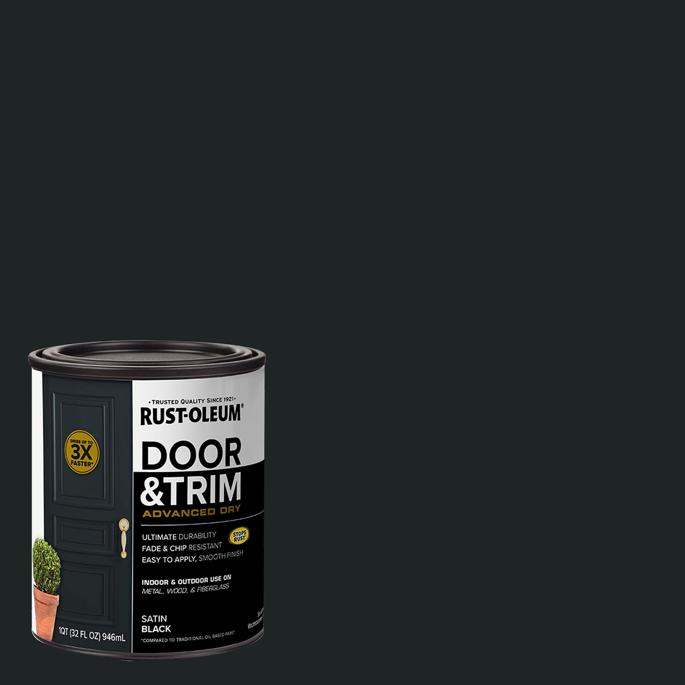 Rust-Oleum 369383 Advanced Dry Door & Trim Paint, Quart, Satin Black
