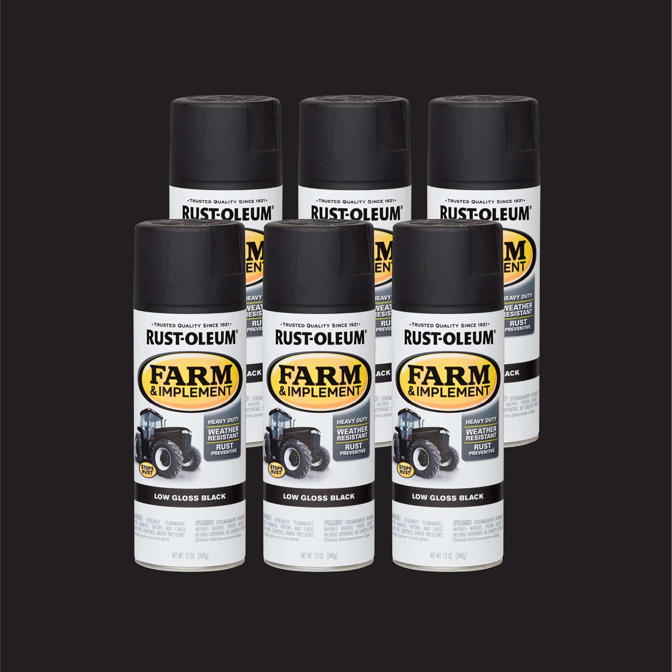 Rust-Oleum, Spray Paint, 280130, Low-Gloss Black 12 oz 6 Pack