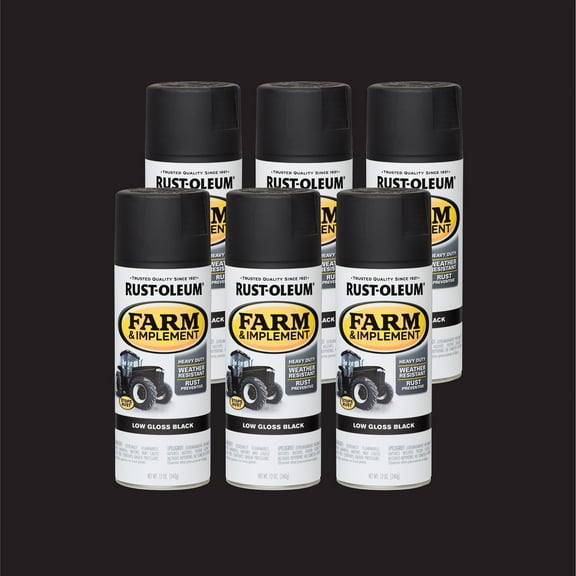 6 Pack, Black, Rust-Oleum Specialty Farm & Implement Low-Gloss Spray Paint-280130, 12 oz