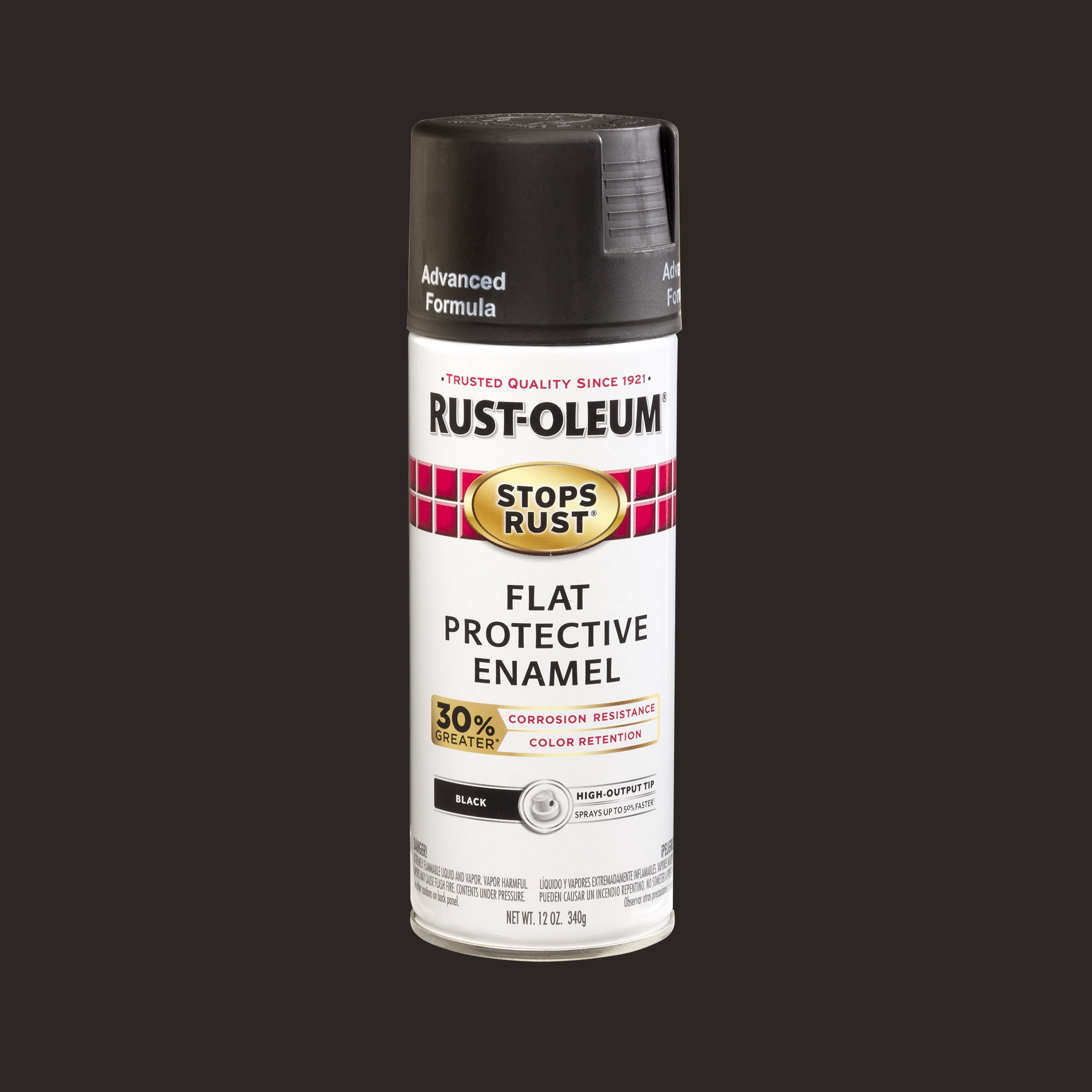 Black, Rust-Oleum Stops Rust Advanced Flat Spray Paint-338948, 12 oz