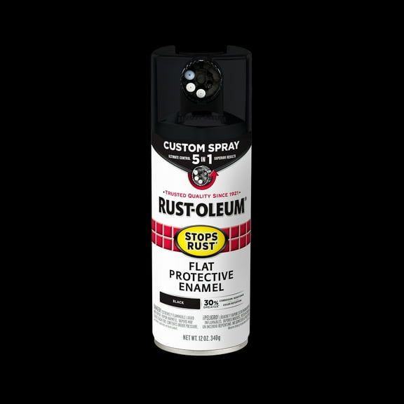 Black, Rust-Oleum Stops Rust Custom Sprays 5 in 1 Flat Spray Paint-376855, 12 oz