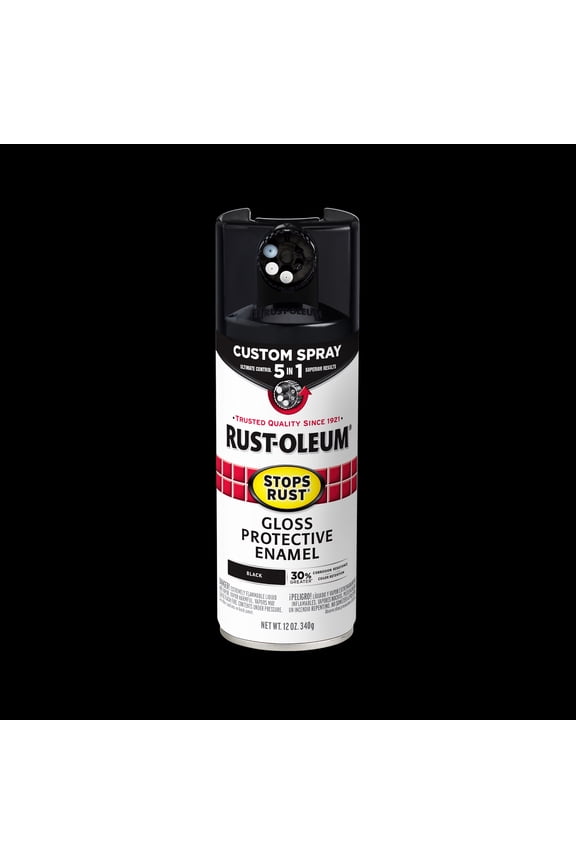 Black, Rust-Oleum Stops Rust Custom Sprays 5 in 1 Gloss Spray Paint-376884, 12 oz