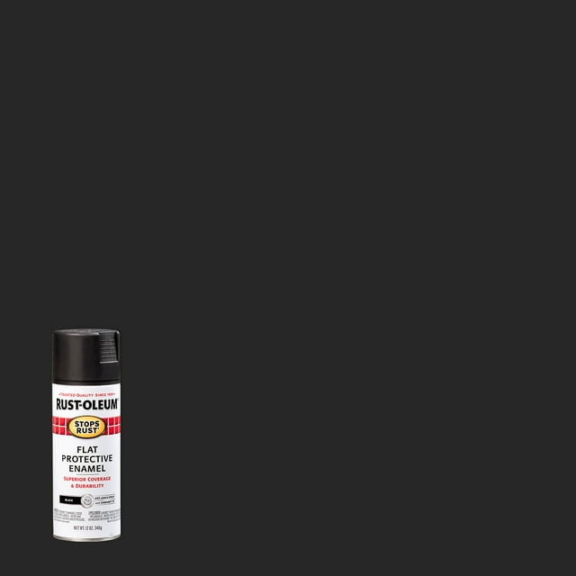 Black, Rust-Oleum Stops Rust Flat Protective Enamel Spray Paint-7776830, 12 oz