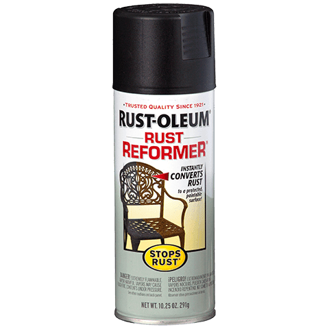 Black, Rust-Oleum Stops Rust, Rust Reformer Flat Spray Paint- 215215, 10.25 oz