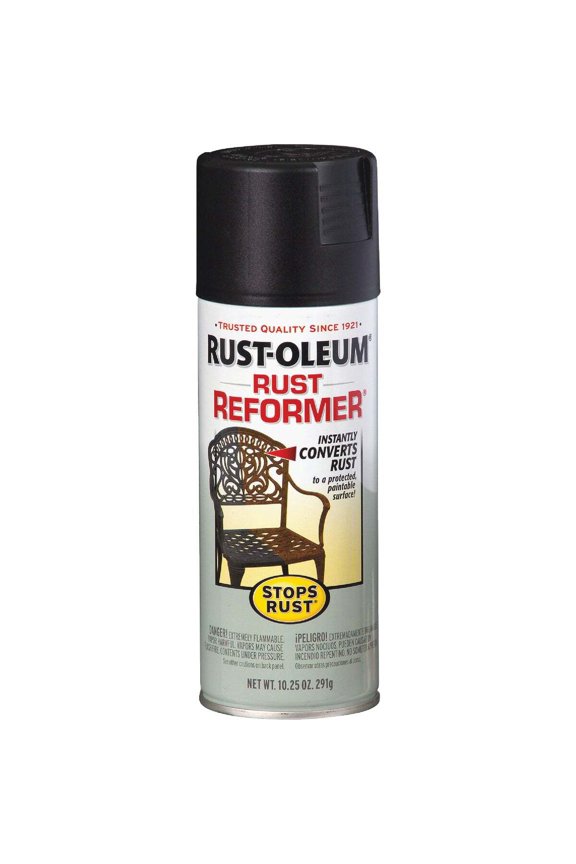 Black, Rust-Oleum Stops Rust, Rust Reformer Flat Spray Paint- 215215, 10.25 oz