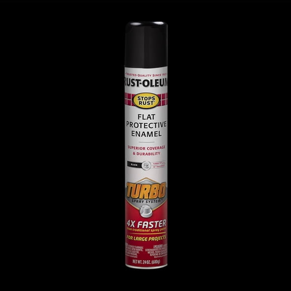 Black, Rust-Oleum Stops Rust Flat Turbo Protective Enamel Spray Paint-376298, 24 oz
