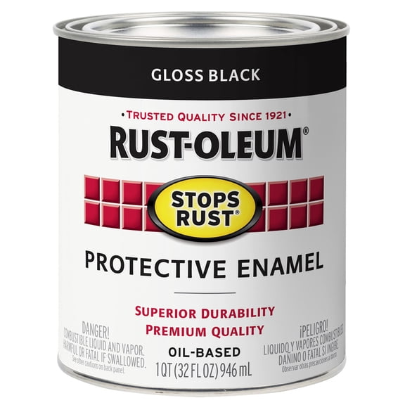 Black, Rust-Oleum Stops Rust Gloss Protective Enamel- 7779502, Quart