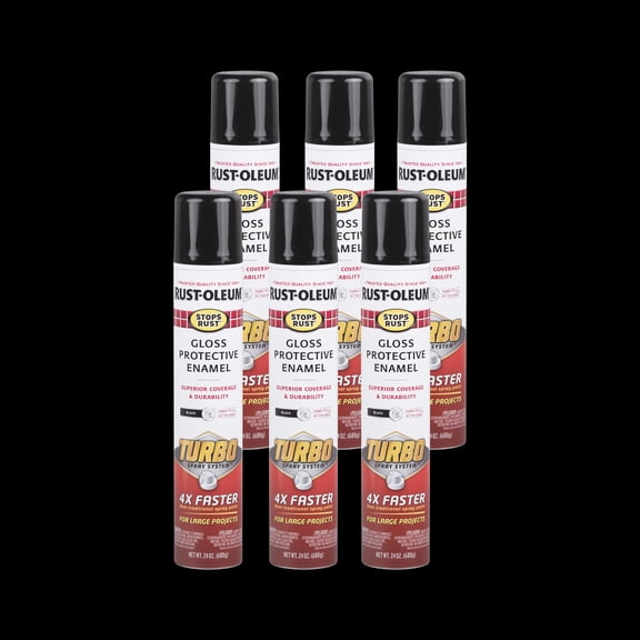 6 Pack, Black, Rust-Oleum Stops Rust Gloss Turbo Protective Enamel Spray Paint-334128, 24 oz